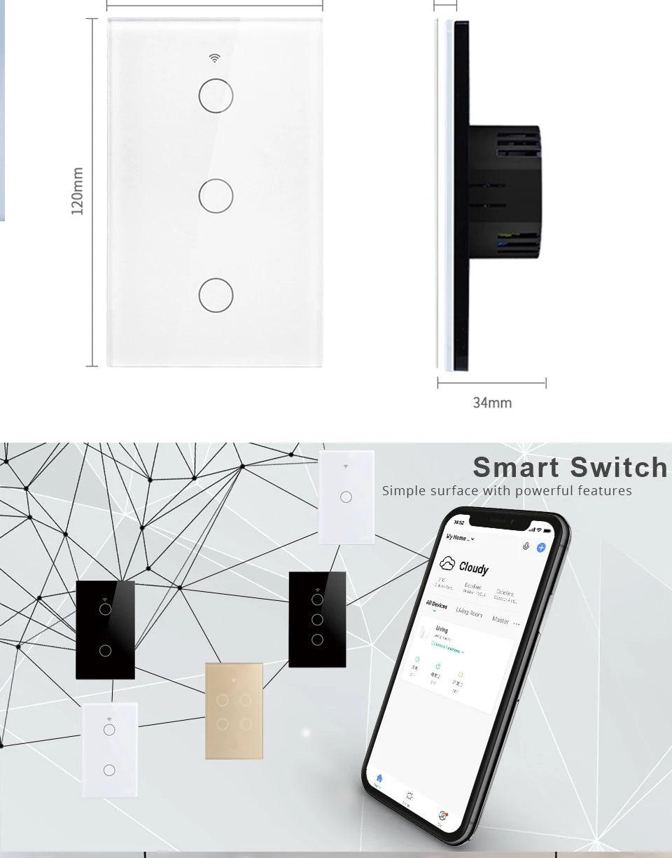 Tuya WiFi Touch Wand Smart Switch 1/2/3 Gang Licht Schalter Ohne Neutral Linie Smart Leben APP Steuerung unterstützung Alexa Google Hause.