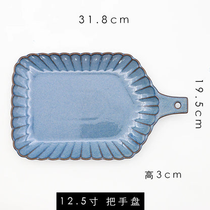 Retro Household Ceramic Tableware Kiln Variable Glaze Western Plate Creative Long Plate Main Dish Dinner Plate Kitchen Supplies