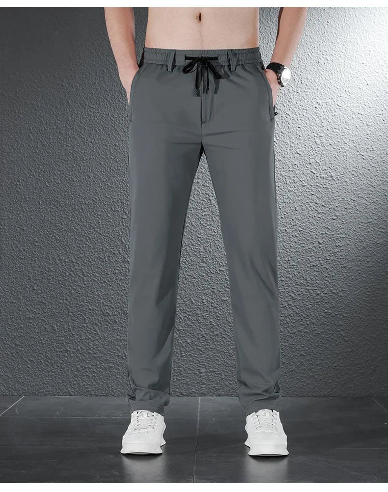 2024 Summer Soft Ice Silk Fabric Men's Thin Casual Pants Korean-style Fashion  Straight High Stretch Trousers Male Luxury Brand.