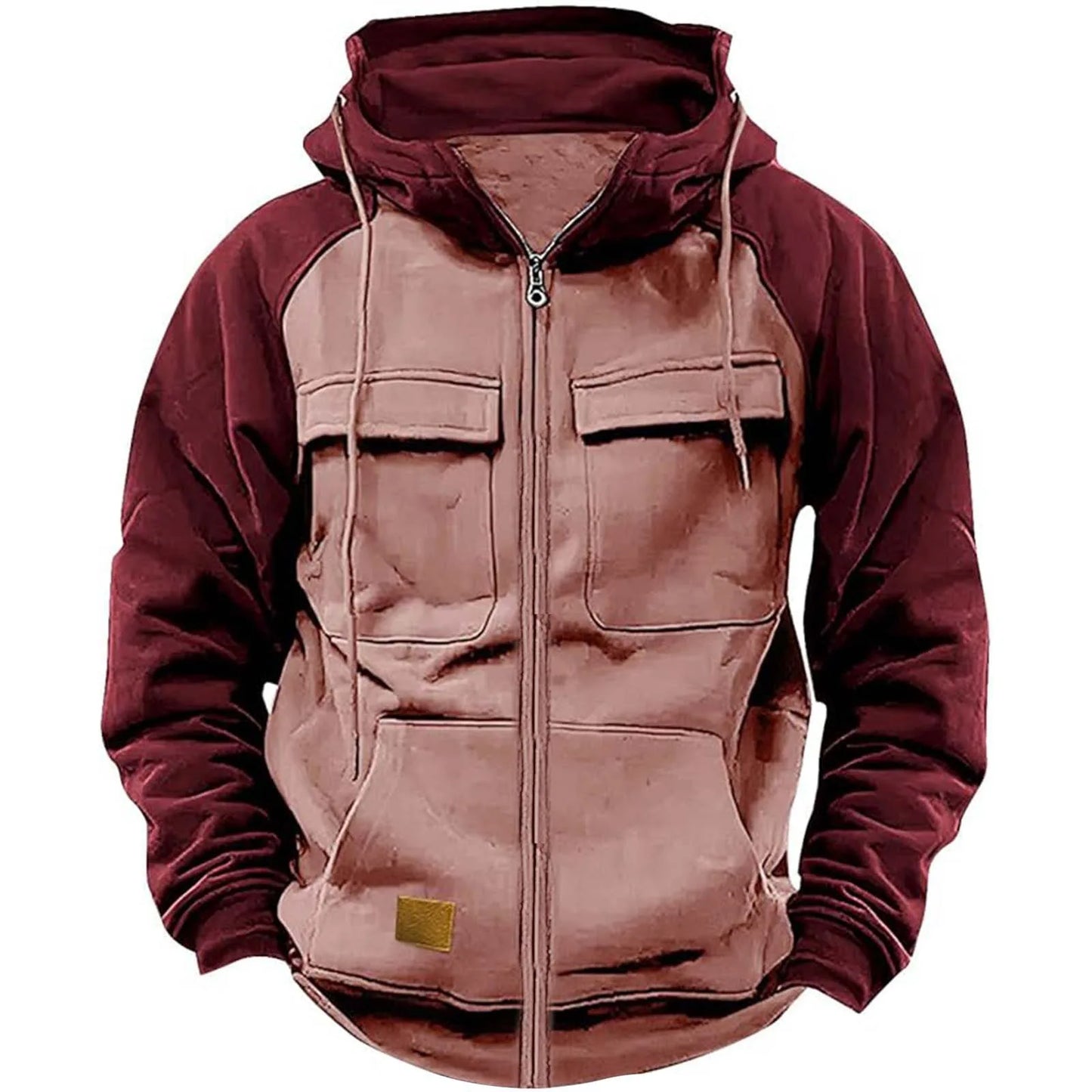 Autumn Winter Hoodies Men Zipper Patchwork Warm Fleece Sweatshirts Multi Pockets Male Fashion Hooded Jacket Thick Outdoor Hoodie.
