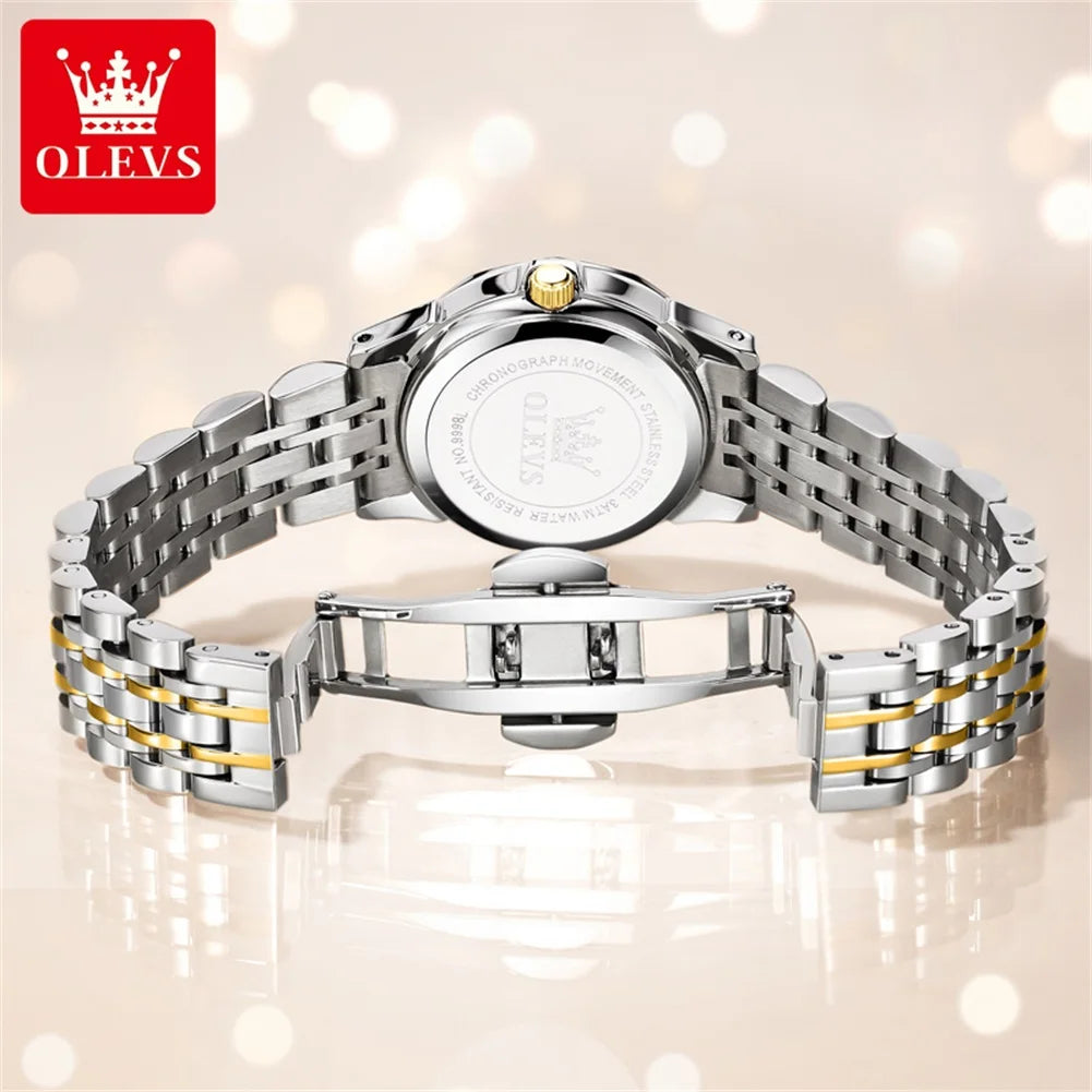 OLEVS Elegant Fashion Ladies Watches 9998 Original Quartz Women's Watches Waterproof Stainless Steel Luminous Date Wristwatch.