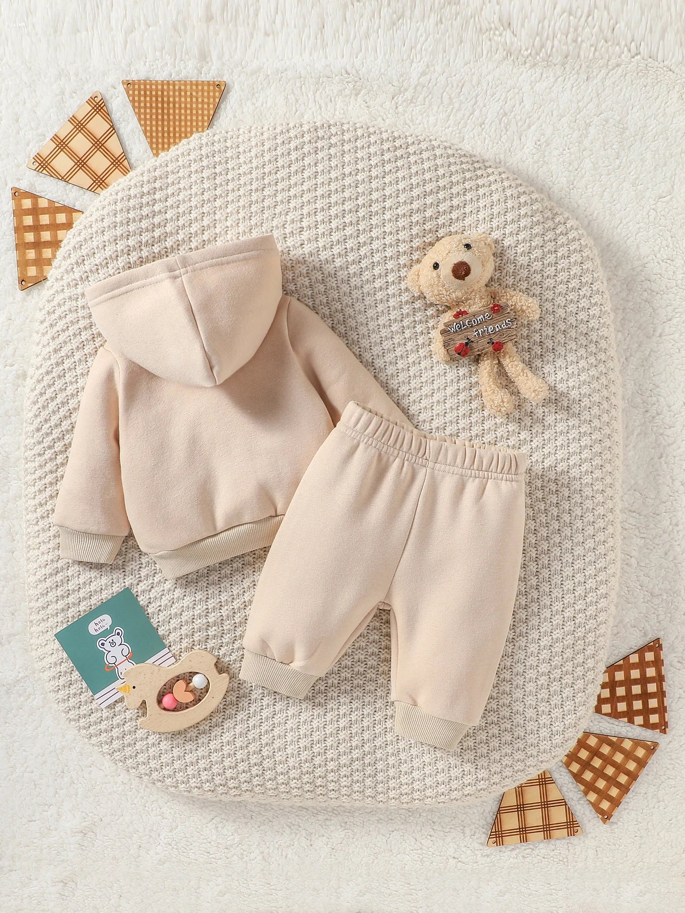 Baby Boys Solid 2PCS Antumn/Winter Long Sleeve Hooded Sweatshirt +Trousers For Newborn-6M Daily Cute Clothing Set.