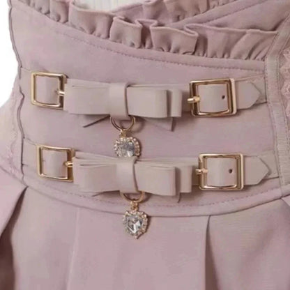 Japan Style High Waist Pleated Mini Skirts Bow Knot Design Mini Skirts Kawaii Slim Fit A-line Skirts Pink Lace Skirts For Women.