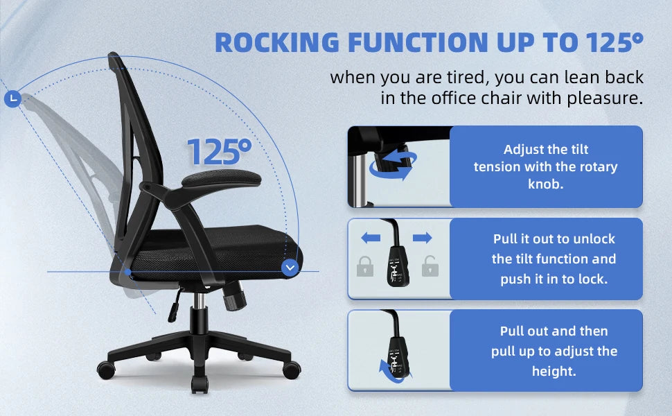 aiibottech Bürostuhl Ergonomische Liege 90er ° -125 ° ,Schreibtischstuhl mit Lordosenstütze, verstellbarer Computerstuhl, Wohnzimmerstühle