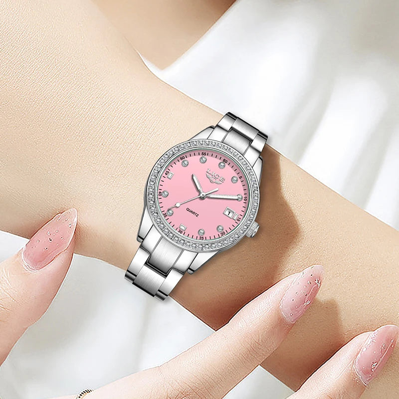LIGE 2025 Diamond Women's Watch Fashion Elegant Quartz Wristwatches Waterproof Steel Strap Watch For Ladies Gifts Reloj Mujer.
