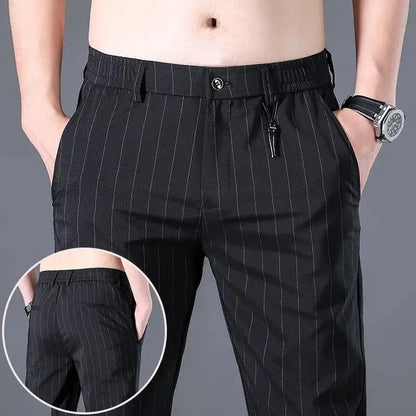 Male Suit Trousers Check Cooling Ice Silk Plaid Straight Up Clothes Offer Slacks Designer Men's Summer Pants Fabric 2025 Classic