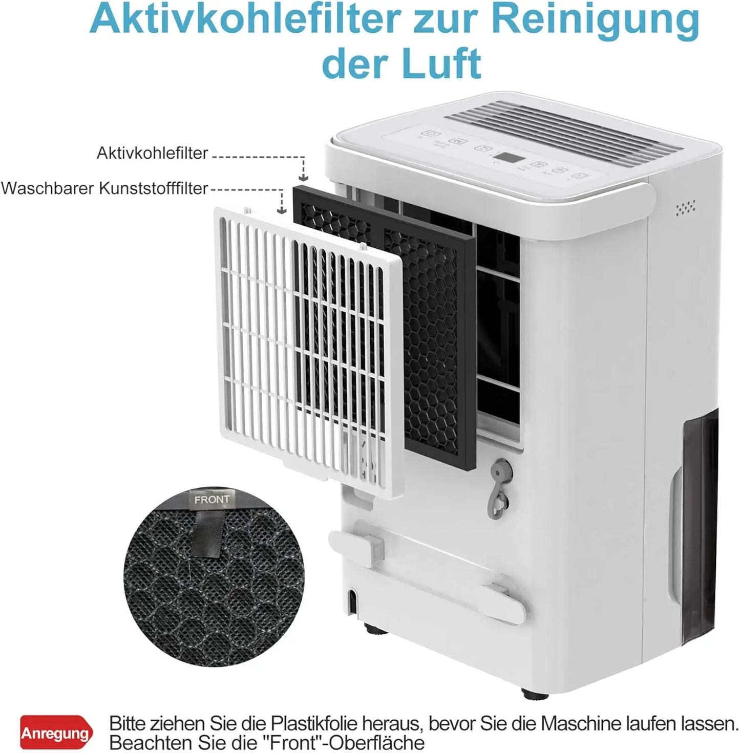 SHINCO Electric Dehumidifier, 10 L, Room Dehumidifier with Moisture Sensor, for 45 m³ (15 m²), Energy Saving, Drain Hose.