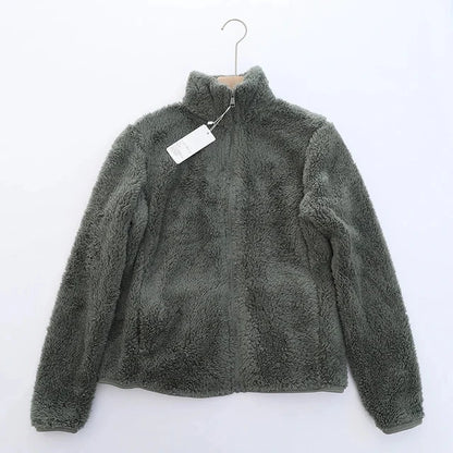 Damen-Fleecemantel, Winter, warm, verdickte Jacke, beidseitig zu tragen, doppelseitige Samt-Korallen-Fleece-Mäntel, Polar-Fleece-Jacken
