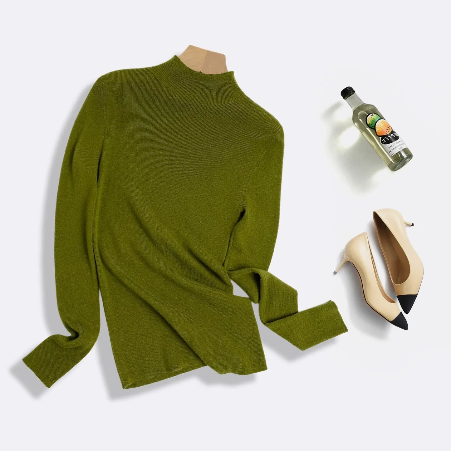 100% Ultra-fine Merino Wool Sweater Autumn and Winter Loose and Simple Semi-turtleneck Wool Bottoming Shirt Multi-color Sweater