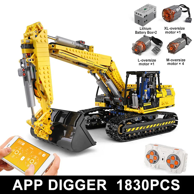 MOULD KING 13112 Technical Car Toys The MOC-2513 APP&RC Motorized Excavator Model Building Blocks Bricks Kids Christmas Gift.