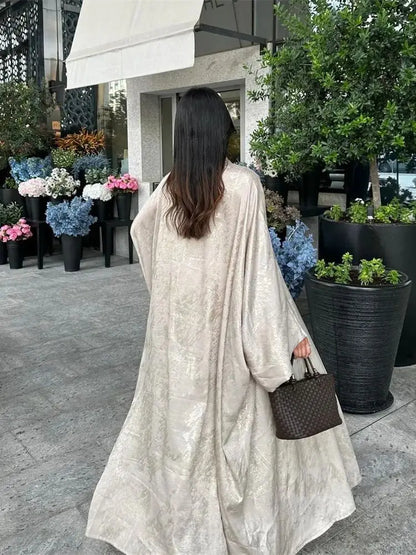 Ramadan Shiny Satin Open Kimono Abaya Dubai Luxury 2025 Muslim Kaftan Dress Abayas For Women Islam Clothing Robe Femme Musulmane.