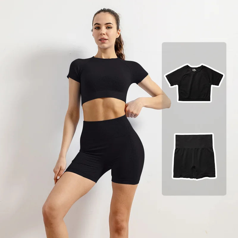 Women Vital Seamless Yoga Fitness Clothing Set High Waist Gym Leggings Crop Tops Sports Tracksuit Plush Up Sports Outfits