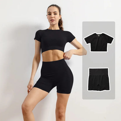 Women Vital Seamless Yoga Fitness Clothing Set High Waist Gym Leggings Crop Tops Sports Tracksuit Plush Up Sports Outfits