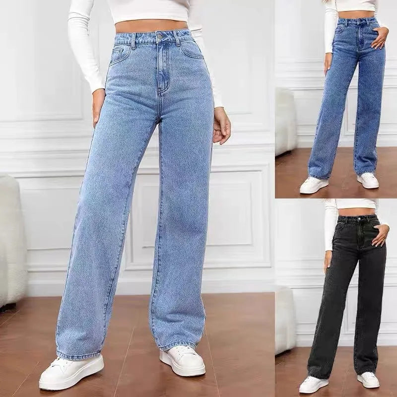 Women's Hot Sale High Waist Stretch Washed Denim Fashionable Straight Jeans Women's Pants women jeans black pants woman clothing.
