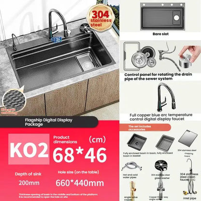 Gray 304 Stainless Steel Kitchen Sink Wash Dish Bowl Nano Embossing Large Single Slot Multifunctional Household Undermount Basin