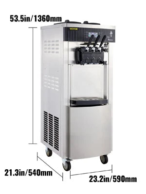 VEVOR Commercial Soft Ice Cream Machine,2200W 3 Flavors Ice Cream Maker,5.3 to 7.4 Gal per/H Auto Clean LCD Panel for Restaurant.