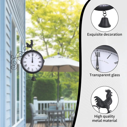 20 cm Retro-Gartenuhr, Stationsuhr, doppelseitiges Design, Gartenuhr mit Wandhalterung, für Garten, Flure