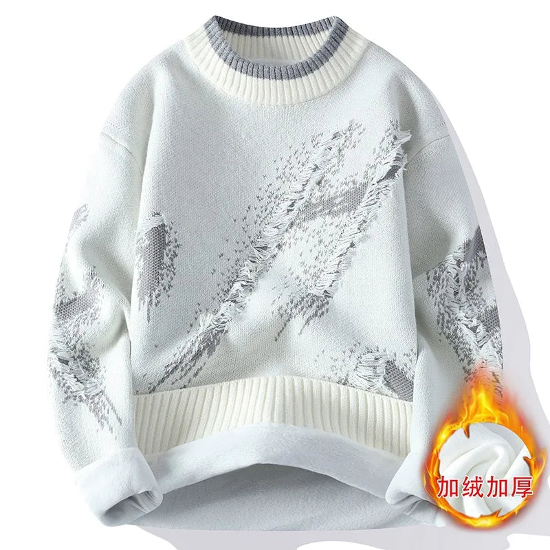New Fashion Men Streetwear Knitted Sweaters Man Outwear Loose Casual O-neck Pullovers Sweaters Male Fleece Winter Clothing 4XL