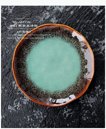 8 inch European ceramic dish Western steak dish pasta home dish plate kiln transmutation glaze china plates.