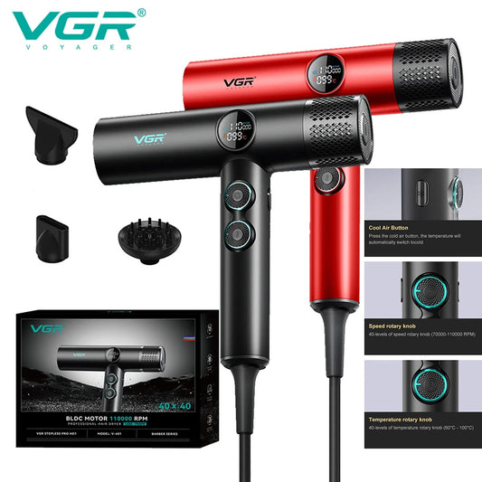 VGR Hair Dryers Professional Air Blower Negative Ion Hair Dryer 110000 RPM Hair Dryer Machine BLDC Motor Barber Salon V-401.