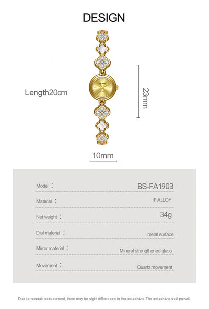 Women's Watch Lucky Four-Leaf Clover Bracelet Elegant Crystal Dress Watches for Women Fashion Luxury Small Quartz Ladies Clock.