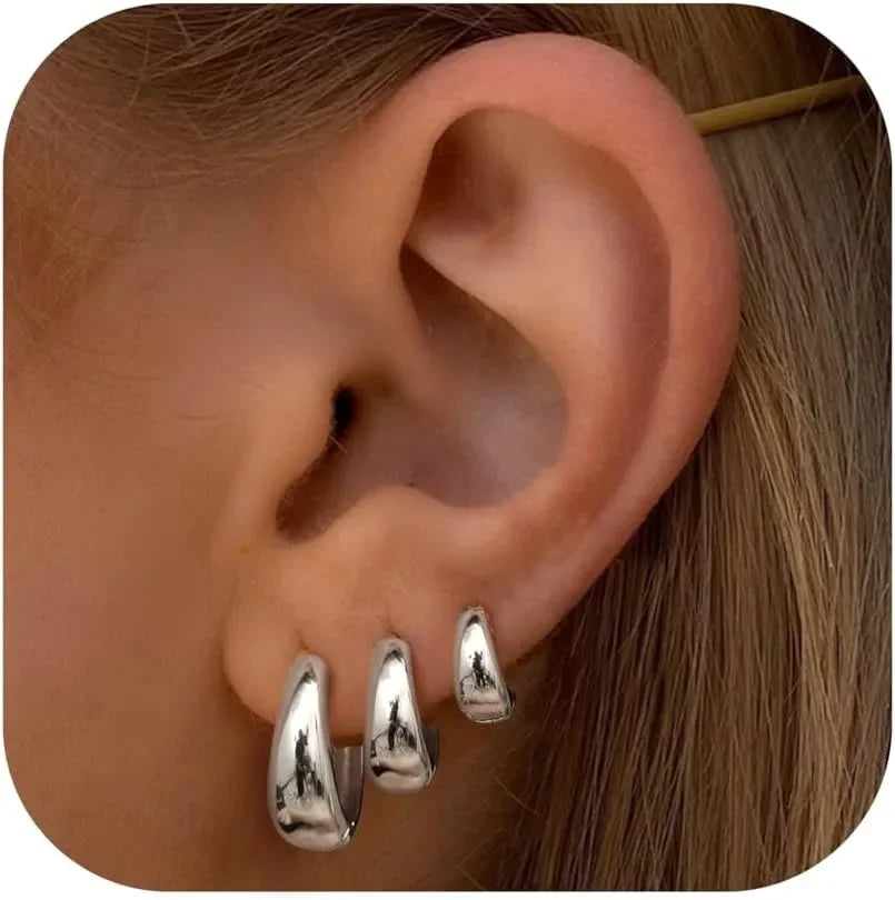 3Pairs Hoop Earrings Set for Women Gold Silver Plated Earring Hypoallergenic Small Huggie Hoops Lightweight Hoop Earrings Stack.