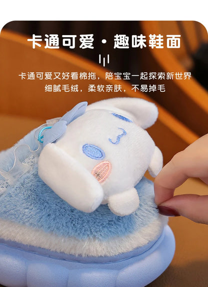 Sweet Family Winter Warm Slippers Cute Kawaii Sandals Kuromi My Melody Hello Kitty Soft Sole Shoes.