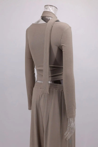 Autumn Winter Casual Pant Sets for Women Sexy Off The Shoulder Top and Long Pant Outfits Fashion Irregular Two Piece Set 2025.