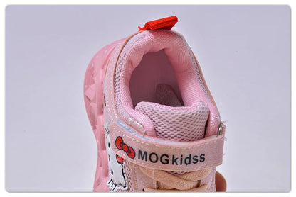 Kids'Casual Shoes Girls Led Light Cartoon PU Leather Fashion Sport Flat Bottom Shoes Breathable White Pink Size 21-30.