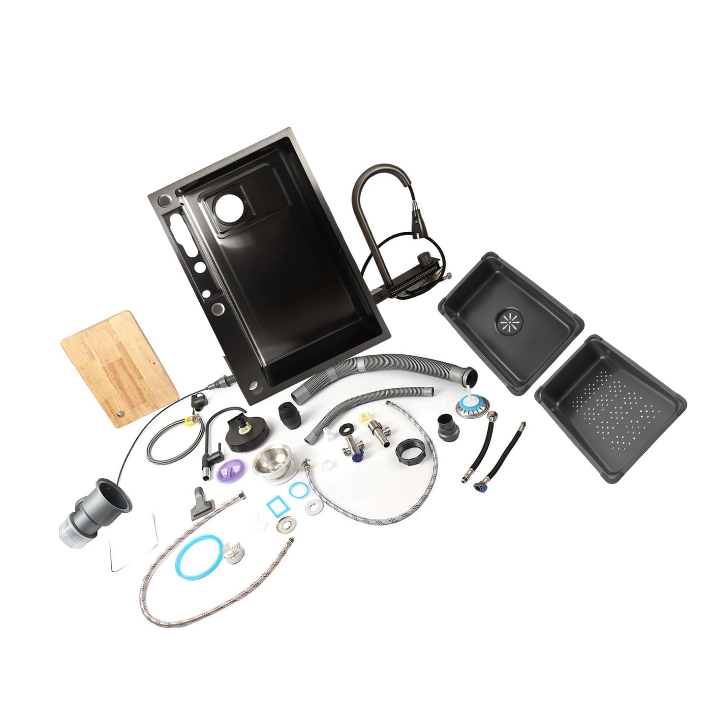 Küchenspüle unter der Theke, 68 x 45 cm, verdickter Edelstahl, Digitalanzeige, Küchenspüle, Unterbauwaschbecken