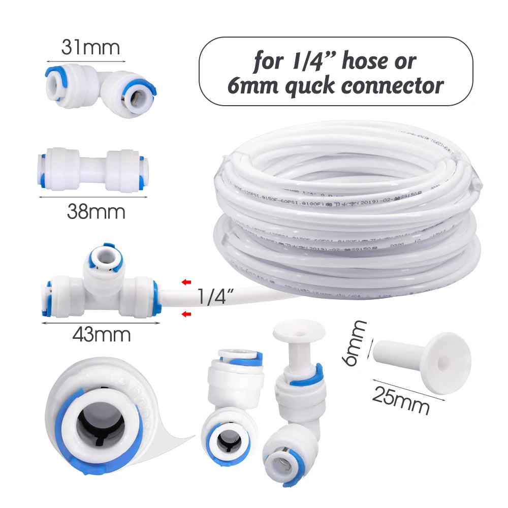 White 6mm PE Tube Quick Connector 1/4" Tubeing Quick Release Fittings for Home Water Purifier Garden Hose Watering System Joints