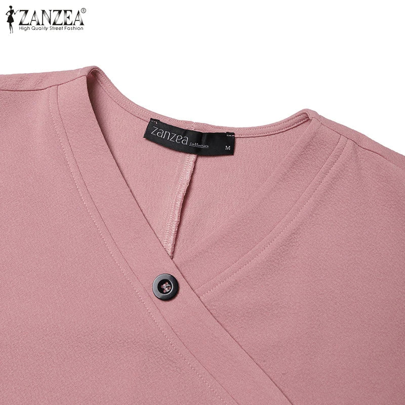 ZANZEA Muslim Casual Loose Long Dresses Textured O Neck Buttons Long Sleeve A-line Vestidos Women 2024 Islamic Hijab Abaya Robes.