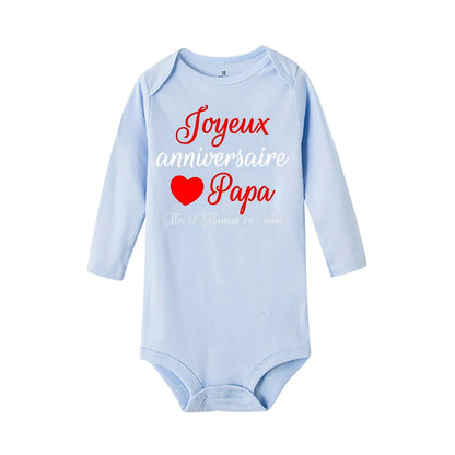 Alles Gute zum Geburtstag für Sie, Papa, Mutter, wir lieben dich, Baby-Body, Musterdruck, Overall, langärmelig, Strampler, Urlaub, Party, Babykleidung.