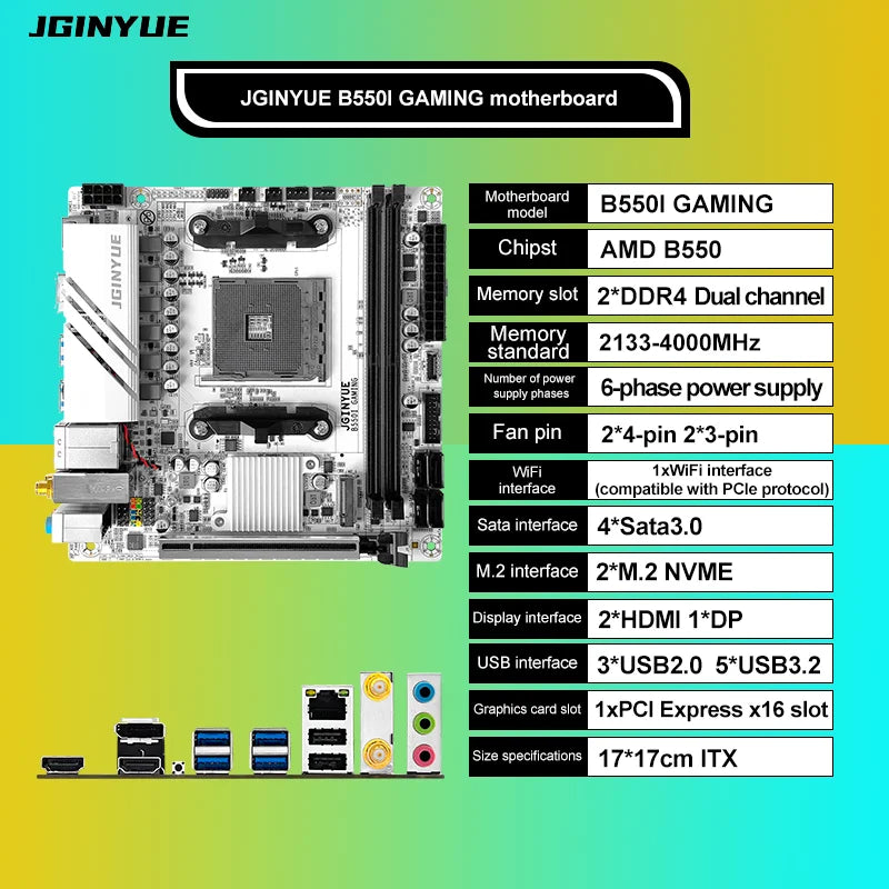 JGINYUE AMD B550 AM4 mini ITX Motherboard supports Ryzen R5 4000/5000 series processors DDR4 RAM PCI-E 4.0 B550i GAMING.