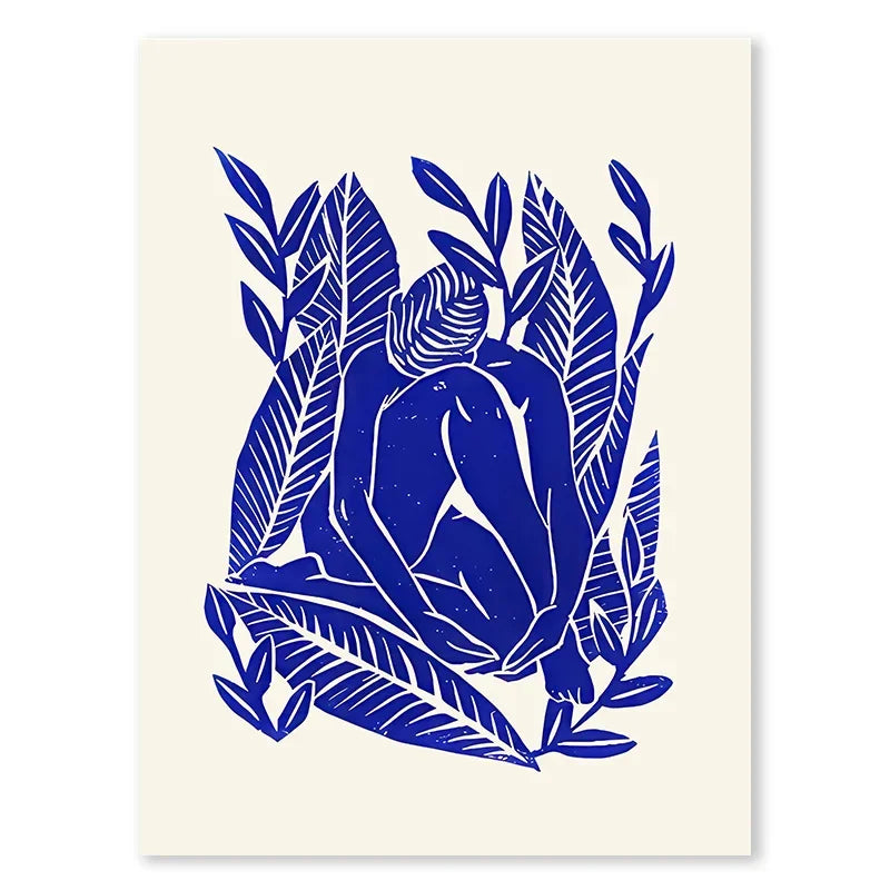 Abstract Blue Geometric Face Lines Canvas Painting Curve Girl Vase Dove Wall Art Posters Print Picture Nordic Bedroom Home Decor