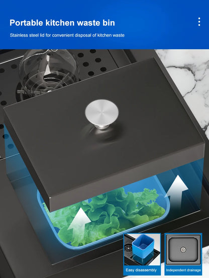 Stepped Stainless Steel Sink Kitchen with Cup Washer Multifunctional Large Single Slot Washbasin Dishwasher Sinks