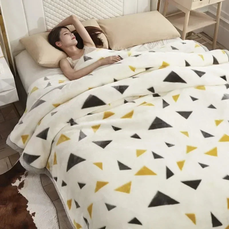 Double-layer Thick Plush Blanket Warm Skin Friendly in Winter Quilt Multiple Non Shedding Prints High Quality Bedding Article