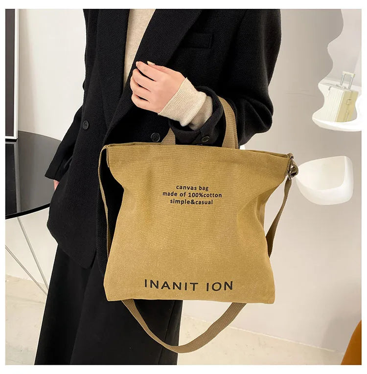 Japanese Canvas Men's and Women's Simple Cross-body Bag Wash Canvas Thick Handbag Large Capacity Arts Students Package Satchel.