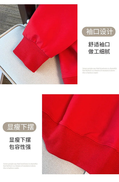 170kg plus size Damen büste Herbst lose Revers Langarm Sweatshirt schwarz rot 6xl 7xl 8xl 9xl 10xl 11xl