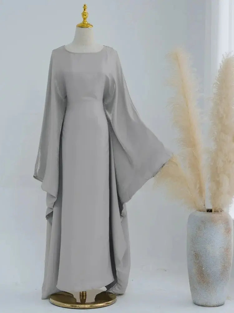Ramadan Summer Batwing Sleeve Satin Butterfly Abaya Islam Muslim Maxi Dress Kebaya Women Kaftan Robe Musulmane Femme Vestidos
