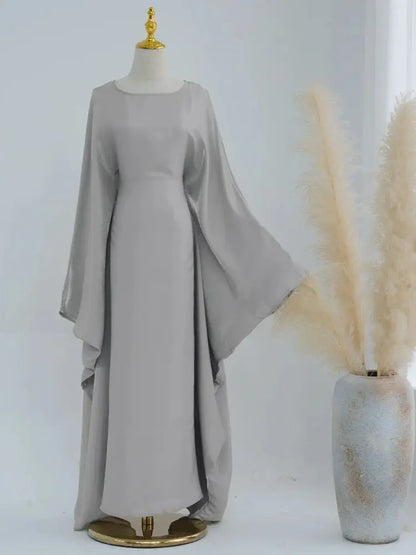 Ramadan Summer Batwing Sleeve Satin Butterfly Abaya Islam Muslim Maxi Dress Kebaya Women Kaftan Robe Musulmane Femme Vestidos