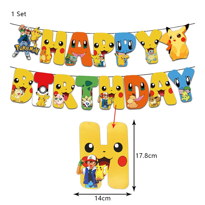 Pokemon Geburtstag Party Dekoration Neue Ligntning Pikachu Ballon Kid Event Liefert Einweg Geschirr Banner Hintergrund Platte.