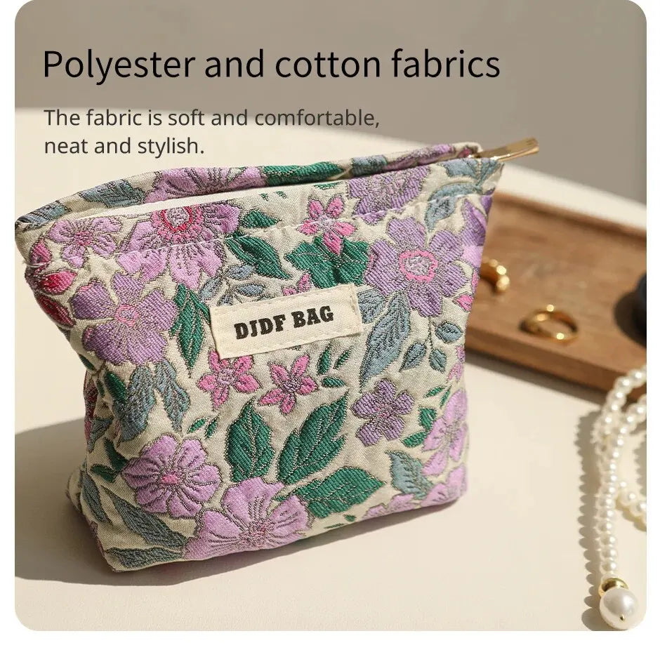 Women's Makeup Bag Small Vintage Purple Flower Large Capacity Cosmetic Lipstick Storage Bag Portable Coin Purse Commuter Clutch.