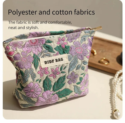 Women's Makeup Bag Small Vintage Purple Flower Large Capacity Cosmetic Lipstick Storage Bag Portable Coin Purse Commuter Clutch.