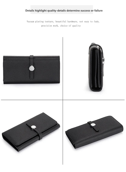 Genuine Leather Wallet Women Long Clutch Fashion Luxury Brand Ladies Purses Card Holder Zipper Coin Pocket High Quality Billfold.