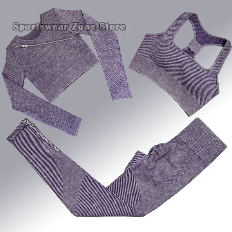 Yoga Suit High Waist Leggings Running Training Tights Sports Outfits Long Sleeve Crop Top Bra Seamless Fitenss Set Fitness Wear