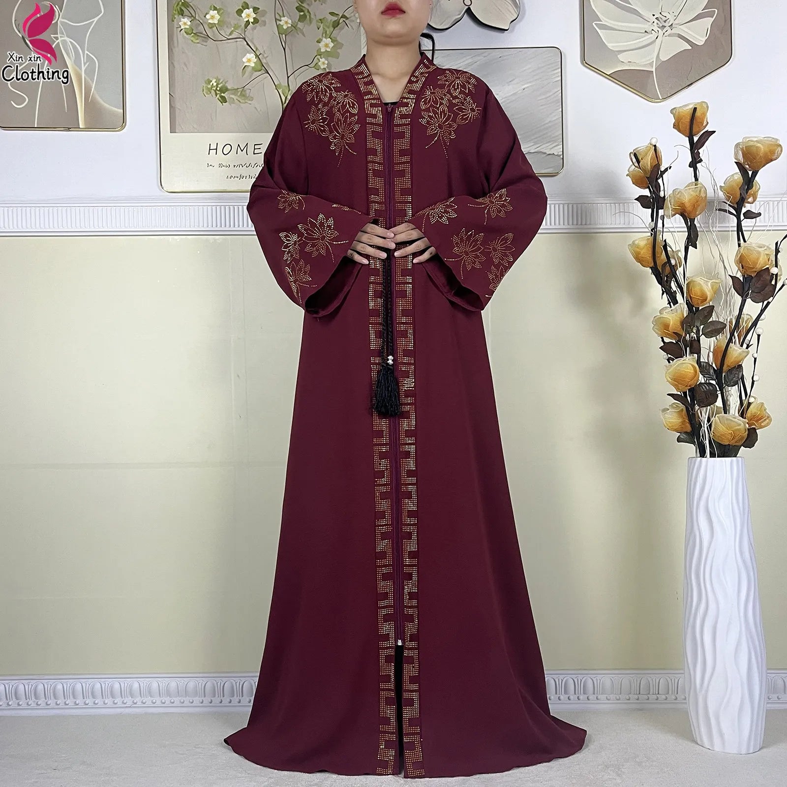 New Muslim Abayas For Women Long Sleeved Dress Dubai Lady Elegant Long Dress Islam Clothing African Abaya Loose Robe With Turban.
