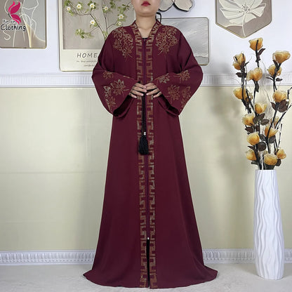 New Muslim Abayas For Women Long Sleeved Dress Dubai Lady Elegant Long Dress Islam Clothing African Abaya Loose Robe With Turban.