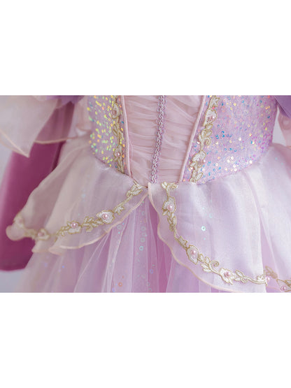 Wunderschönes Mädchenkleid, Puffärmel + lange Ärmel, Netzbedeckung, geeignet für Tänze, Partys, Auftritte, Host-Verkleidung