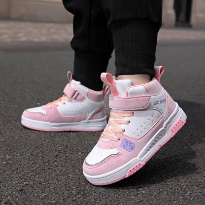 Luxury Design Girls Shoes Autumn Children Sneaker Autumn PU Leather High Top Shoes for Kids Sports Tennis Fashion Girl Sneaker.